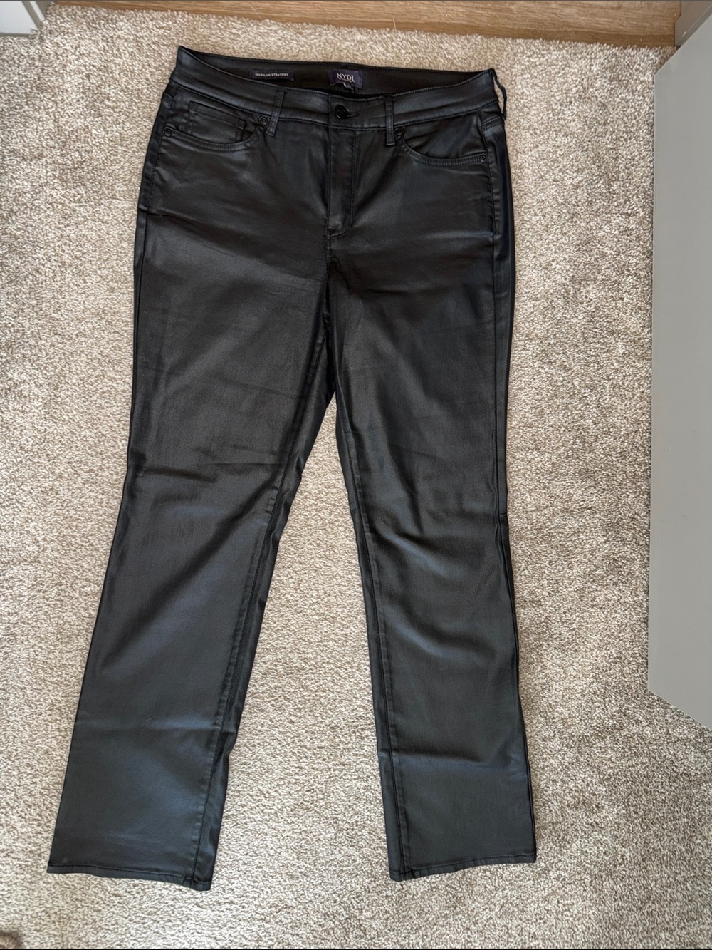 NYDJ Black Coated Marilyn/Straight-Leg Jeans for Women — Sleek Finish